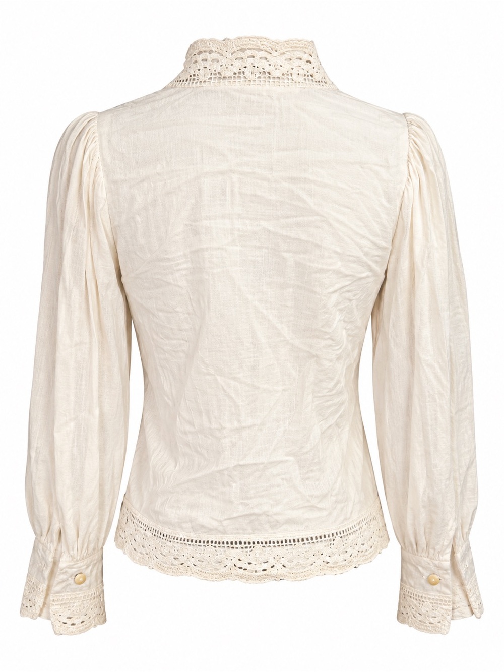 Women's Cream Lace-Trim Long Sleeve Blouse